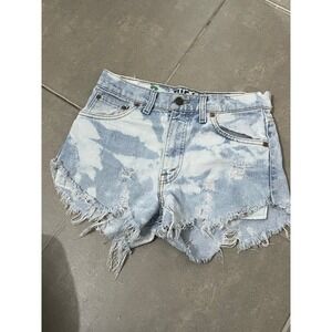Levi's 512 Bleach Wash Denim Shorts Frayed Hem Aztec Patch Distressed‎